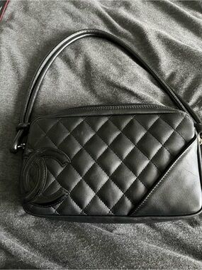 CHANEL Black Quilted Cambon pochette & card